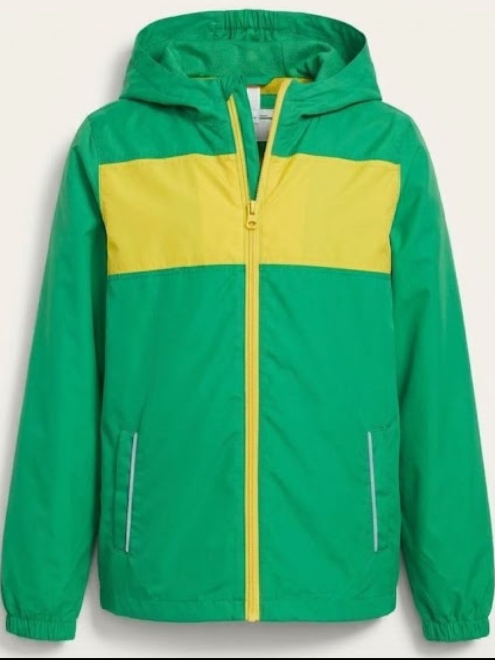 Kids Green & Yellow Hooded Windbreaker Jacket